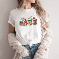 【cw】 ChristmasT ShirtShirtClothesSnowmanCoffeeTshirt StreetwearTop Xmas Tee