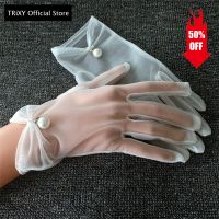 ❈✟ Women Gloves Lace Fingered Gloves Bridal Gloves for Wedding Party Accessories Trim Wrist Length Mittens White Bowknot Pearl