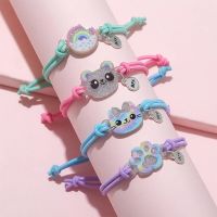 4Pcs/Set Cute Cartoon Panda Cat Shape Charms Best Friends Bracelet Adjustable Elastic Rope Bracelets Hairband for Kids Jewelry Charms and Charm Bracel