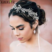 【YF】 New Crystal Flower Headband Ribbon Bow Hairband for Bride Wedding Hair Accessories Pearl Head Headbands Women Headwear