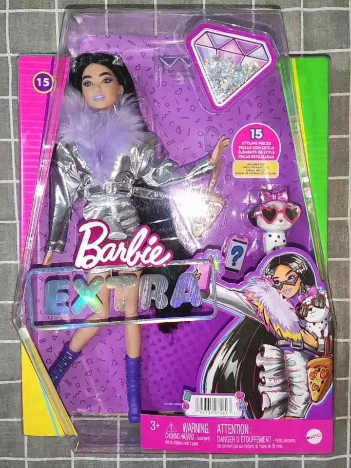 Barbie Extra Doll and Accessories with Black Hair, Lavender Lips, Metallic  Silver Jacket and Pet Dalmatian Puppy