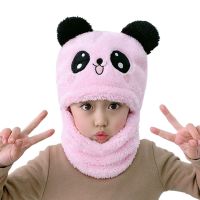 Kids Baby Winter Faux Fleece Balaclava Hat Cartoon Panda Bear Ears Thicken Velvet Plush Full Cover Earflap Hood Cap Neck 094B