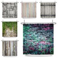 Country  Brick Wall Shower Curtain Farmhouse Style Wooden Board Rustic Plank Home Bath Decor Waterproof Curtain With Hooks