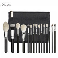 15pcs Black synthetic hair makeup brushes Powder Foundation blusher eye shadow Contour Make up brush set Cosmetic Pouch case