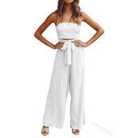 [COD] Cross-border 2022 Womens Color Wrapped Chest Jumpsuit Fashion Straight Trousers