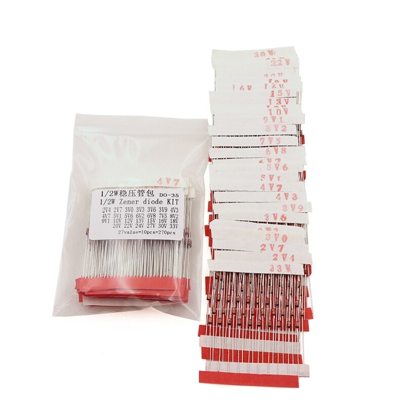 270 pièces 2,4 V-33 V 27 valeurs 1/2W 0,5 W ZENER Diode Assortis Kit 
