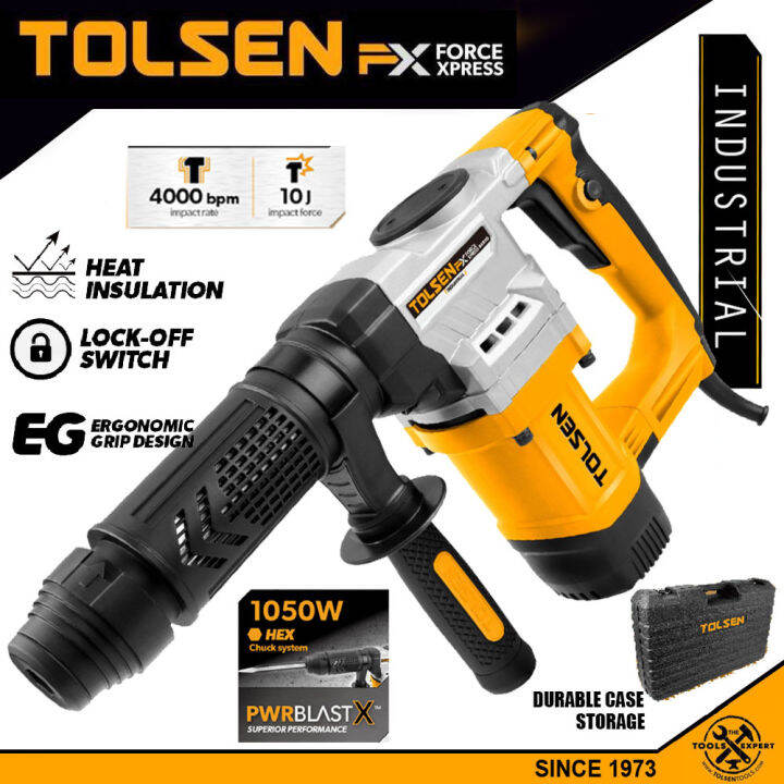 Tolsen Industrial Demolition Hammer W Hard Case (1050w) 88550 Hex Chuck 