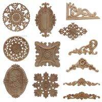 Wooden Figurines Crafts Unique Natural Floral Wood Carved Corner Appliques Frame Furniture Woodcarving for Home Furniture Decor