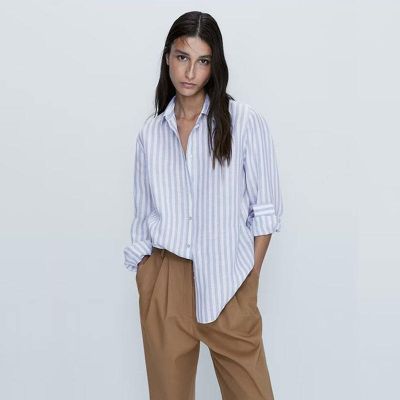 ♀MASSIMO DUTTI เสื้อเชิ้ตแขนยาวสำหรับผู้หญิง,2023ใหม่เสื้อลำลองผ้าฝ้ายทรงหลวม