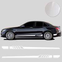 2 PCS รถด้านข้างกระโปรง Body ไวนิล Decals, Racing Long Stripes Decals, 210x11.5 CM Auto Body Side Door ตกแต่งดึงดอกไม้, เหมาะสำหรับรถยนต์ส่วนใหญ่ SUV รถบรรทุก Off-Road (สีขาว)