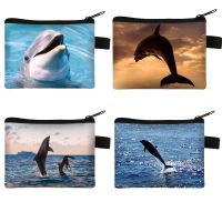 ◐❒㍿ Cartoon Dolphins Print Coin Purse Travel Whale Wallets Earphone ID Credit Card Bag Money Coin Bags Gif