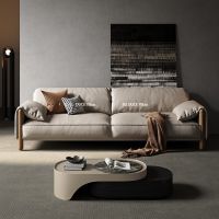 LUSSO โซฟาหนังวัวแท้ Real Leather Sofa โซฟา4ที่นั่ง โซฟา 270 Wood Couch โซฟาหนังวินเทจ for Living Room