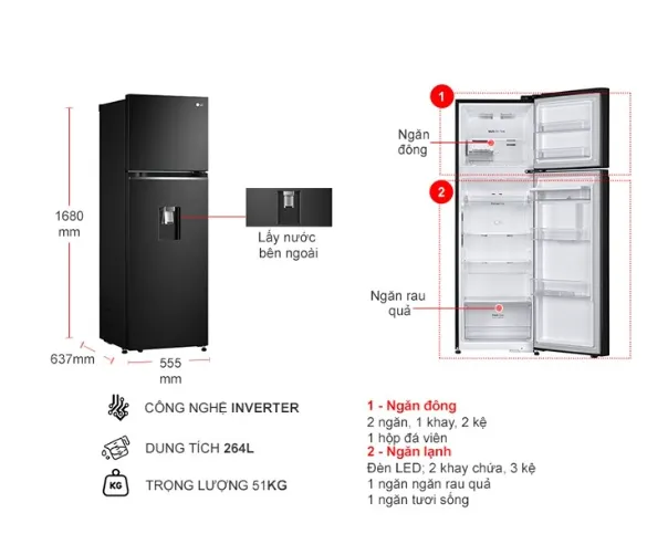 Tủ lạnh LG Inverter 264 lít GV-D262BL | Lazada.vn