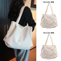 Summer white lazy wind art canvas bag women 2023 new one-shoulder simple large-capacity commuter tote bag 【QYUE】