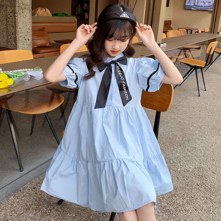สปอต-3-14-ปี-ชุดเด็กผู้หญิงชุดเดรสแขนสั้นชุดฟองแขนเสื้อเกาหลีสาวเกาหลีสาวชุดเด็กชุดลำลองในฤดูร้อน