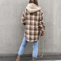 2021 Spring Autumn plaid print Elegant Office Cardigan Vintage Patchwork Jacket Coat Women fashion Zipper Hooded Tops Outerwears