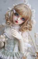 BJD SD doll flaxen brown High-temperature wire hair wigs 13 14 16 BJD European style ribbon short curly hair