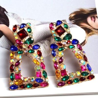 Wholesale Colorful Crystal Geometric Metal Dangle Drop Earrings High-Quality Classic Hot Jewelry Accessories For Women Headbands