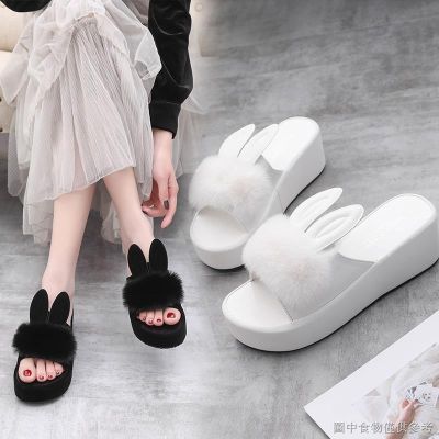 [รองเท้าแตะขนยาว] [Xiaohongshu แนะนํา] รองเท้าแตะหูกระต่าย พื้นแบน กันลื่น ประดับขนเฟอร์ แฟชั่นฤดูร้อน สไตล์เกาหลี สําหรับผู้หญิง 2022