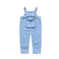 Kids Jeans Overalls Pants Girls Trousers Wings Pants รูปแบบ: สีบริสุทธิ์ สี: ฟ้าอ่อน กางเกงยีนส์สำหรับเด็กกางเกงหลวมๆ