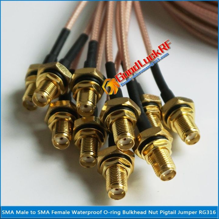 yf-1x-pcs-high-quality-sma-male-to-female-o-ring-waterproof-bulkhead-mount-nut-plug-rg316-pigtail-jumper-cable-50-ohm-low-loss