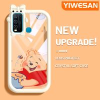 YIWESAN เคสสำหรับ VIVO Y30เคส Y50 Y30i การ์ตูนวินนี่ช้อนส้อมมีดหมีพูห์ซิลิโคนอ่อนชัดเจนเคสโทรศัพท์สีสันสดใสน่ารักเลนส์กล้องถ่ายรูปมอนสเตอร์น้อยโปร่งใสปิดคลุมป้องกันการกระแทก