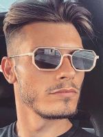 Classic Metal Punk Square Sunglasses Men Women Retro Double Bridges Fashion Woman Polygon Sunglasses Trendy Vintage Shades UV400 Cycling Sunglasses