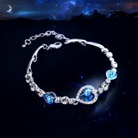 Fashion Heart Of The Ocean Sea Crystal Bracelets Classic Blue Rhinestone Heart Charms Bangles Bracelet Women Jewelry Gifts