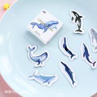 +【】 45 Pcs Ocean Whales Mini Paper Stickers Cute Watercolor Blue Whales Decals For Laptops Phones Scrapbook Planners Kids Craft