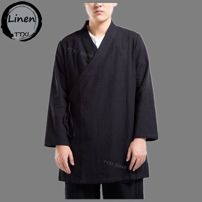 เสื้อ Hanfu แบบปรับปรุงใหม่สไตล์จีนชุดจีนสไตล์วินเทจผู้ชายวัยรุ่นเสื้อคลุมคาร์ดิแกนเสื้อแจ็คเก็ตผ้าลินินยาวมีสายห้อย