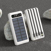 Power Bank Solar Portable Charger 20000mAh Built in 3 Output and 1 Input 4Cables and Flashlight 5V3.1A Quick Charge Compatible with All Smart Phones and USB Devices แบตสำรอง พลังงานแสงอาทิตย์ สายชาร์จเคเบิลในตัว