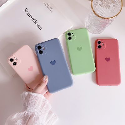 「Enjoy electronic」 Korean Solid Candy Color Love Heart Phone Case For iPhone 12 Mini 11 Pro Max XR XsMax 13 7 8Puls Cases Soft Silicone Cover Funda