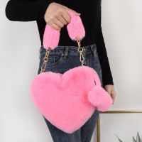 ZZOOI Faux Fur Winter Women Handbags Cute Plush Ladies Heart Shaped Shoulder Bag Cute Female Clutch Purse Love Handbags Messenger Bag