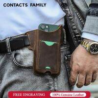 CONTACTS FAMILY 100 Nubuck Leather Phone Waist Case Bag Men Cellphone Loop Holster Belt Pouch for iPhone 14 13 12 Pro Max Mini