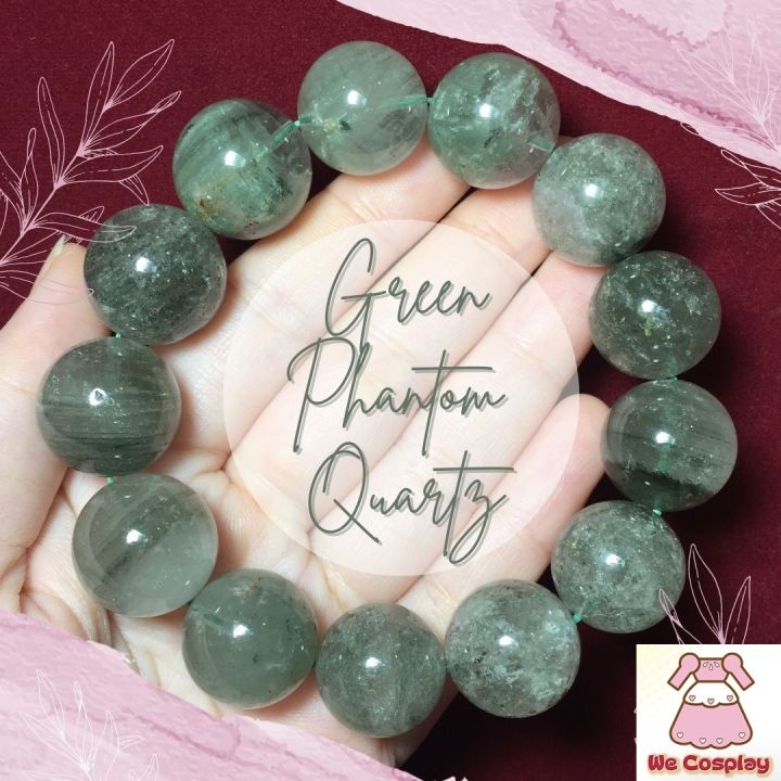 สร้อยข้อมือหิน โป่งข่ามเขียว แก้วปวกเขียว Green Phantom Quartz  กำไลหินนำโชค Collectible Size 17.5- 19 มิล