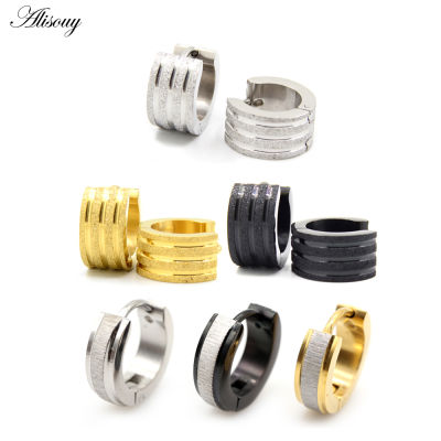 Alisouy 3 Style New Fashion Cool Gold Silver Color Stainless Steel Round Stud Earrings For Women Men Jewelry 4.7