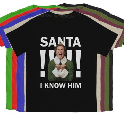 Mens SANTA IS COMING OMG I KNOW HIM T-shirts ELF Movie Ferrell Buddy Cotton Men Clothing Vintage Men T Shirts Camisas Tees
