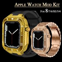 45mm Modification Kit for Apple Watch Band 8 Case Mod Kit 44mm Steel Metal Case Bezel Silicone Strap for IWatch 8 Series 7 6 5 4 Straps