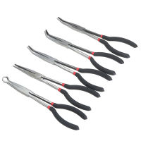 5pcs Car 11" Extra Long Reach Nose Pliers Tool Set 25 45 90 Degree Straight Bent Tip Mechanics Hose Gripper O-type