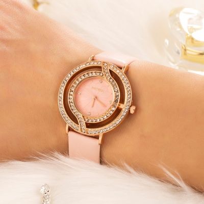 【July】 Douyin same style hot selling fashion diamond-encrusted diamond belt quartz watch trendy hollow personality ladies