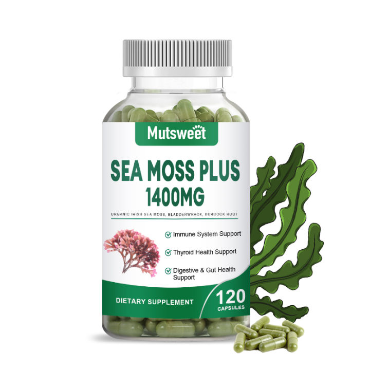 Organic Sea Moss Capsule With Bladderwrack Burdock Roots For Digestive Gut Health Immune 