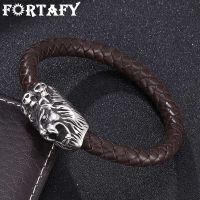 [ladies jewelry]   FORTAFY หนังครอบงำสิงโตสร้อยข้อมือผู้ชายเครื่องประดับพังก์สแตนเลสจับมือแม่เหล็กสายรัดข้อมืออินเทรนด์สร้อยข้อมือ FR0145