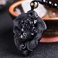 Natural Black Obsidian One Leaf And Troops Pendeloque Cut Necklace Male Lovers Woman Recruit Wealth Transport Crystal Ornaments