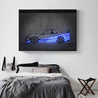 (ร้อน) Creative Neon รถผ้าใบโปสเตอร์และภาพพิมพ์ Back To Future Simple Wall Art รูปภาพสำหรับห้องนั่งเล่น Home Bar ตกแต่งของขวัญ