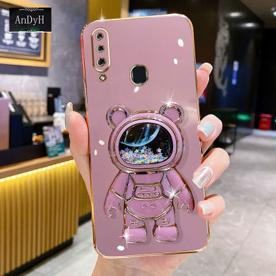 AnDyH Phone Case SAMSUNG Galaxy A20s 6DStraight Edge Plating+Quicksand Astronauts who take you to explore space Bracket Soft Luxury High Quality New Protection Design