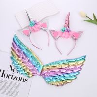 【LZ】卍✓  Flower Cat Ears Cute Hairband for Children Unicorn Headband Rainbow Wings for Kids Photo Props Birthday Party Hair Accessories