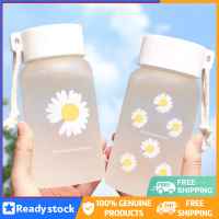 Ready Stock 500ml water bottle small daisy transparent plastic bottle drink water bottles creative frosted water bottle with portable rope travel tea