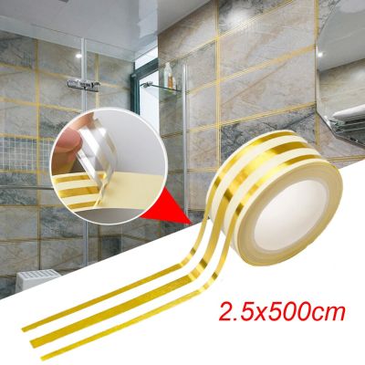 5M Home Decoration Tile Gap Tape self-adhesive tape Floor Wall Seam Sealant Ceiling Waterproof Sealing Sticker Decal Gold Adhesives  Tape