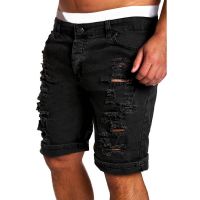 2020 Hole Zipper Mid Waist Shorts Mens Solid Jean Shorts