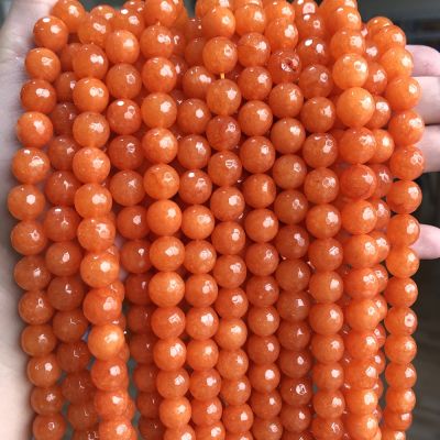 4/6/8/10/12mm Natural Faceted Orange Jades Chalcedony Stone Beads Round Loose Beads for Jewelry Making Bracelets 15 quot; Strands